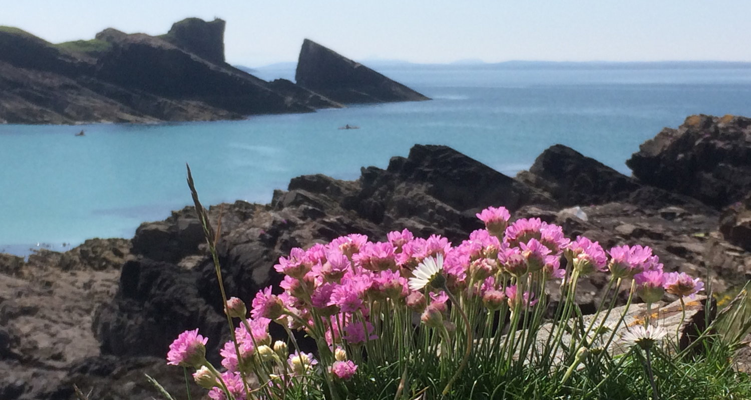 Clachtoll split rock - view from near Clachtoll Caravan